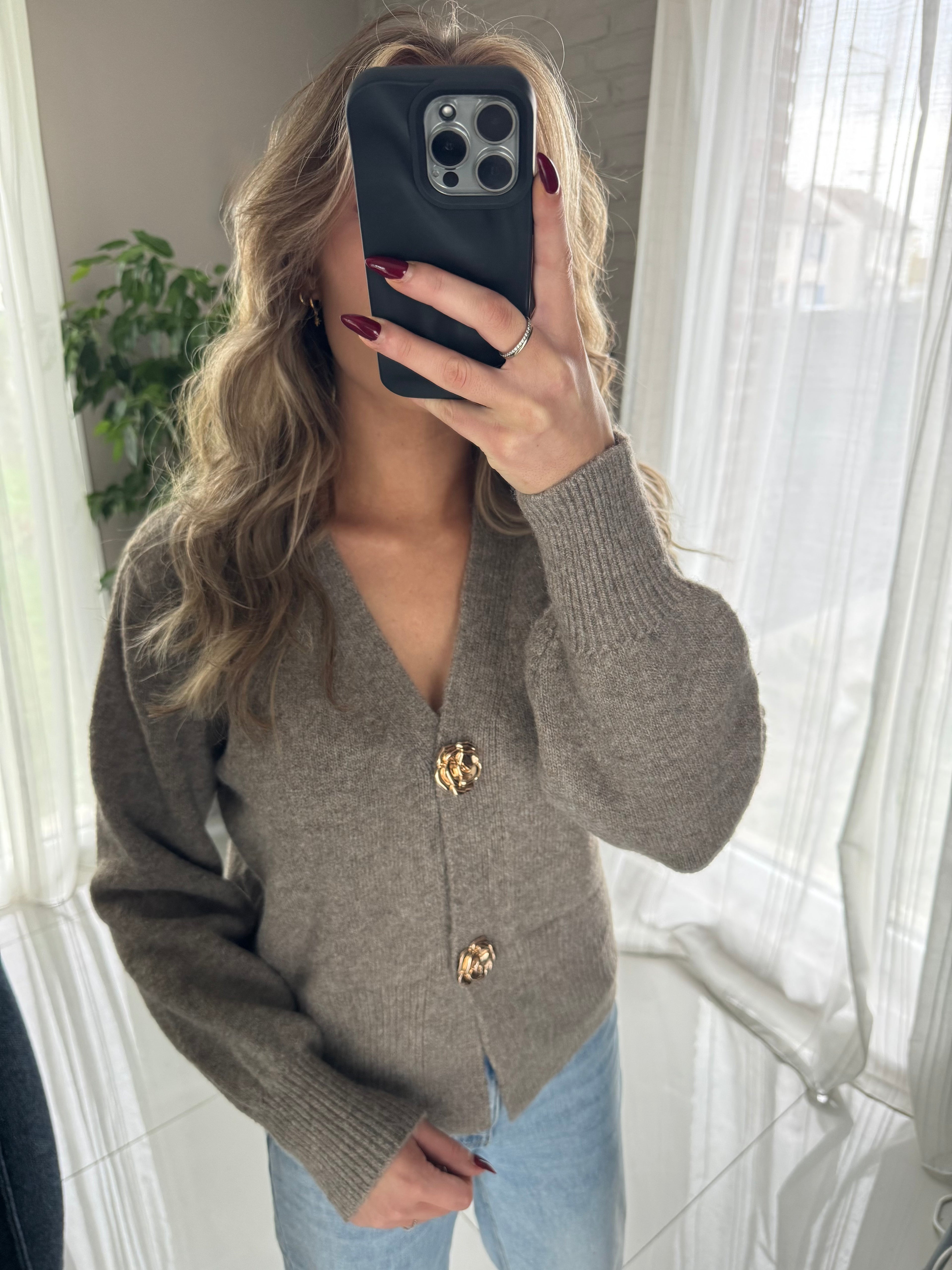 Cardigan taupe bouton gold