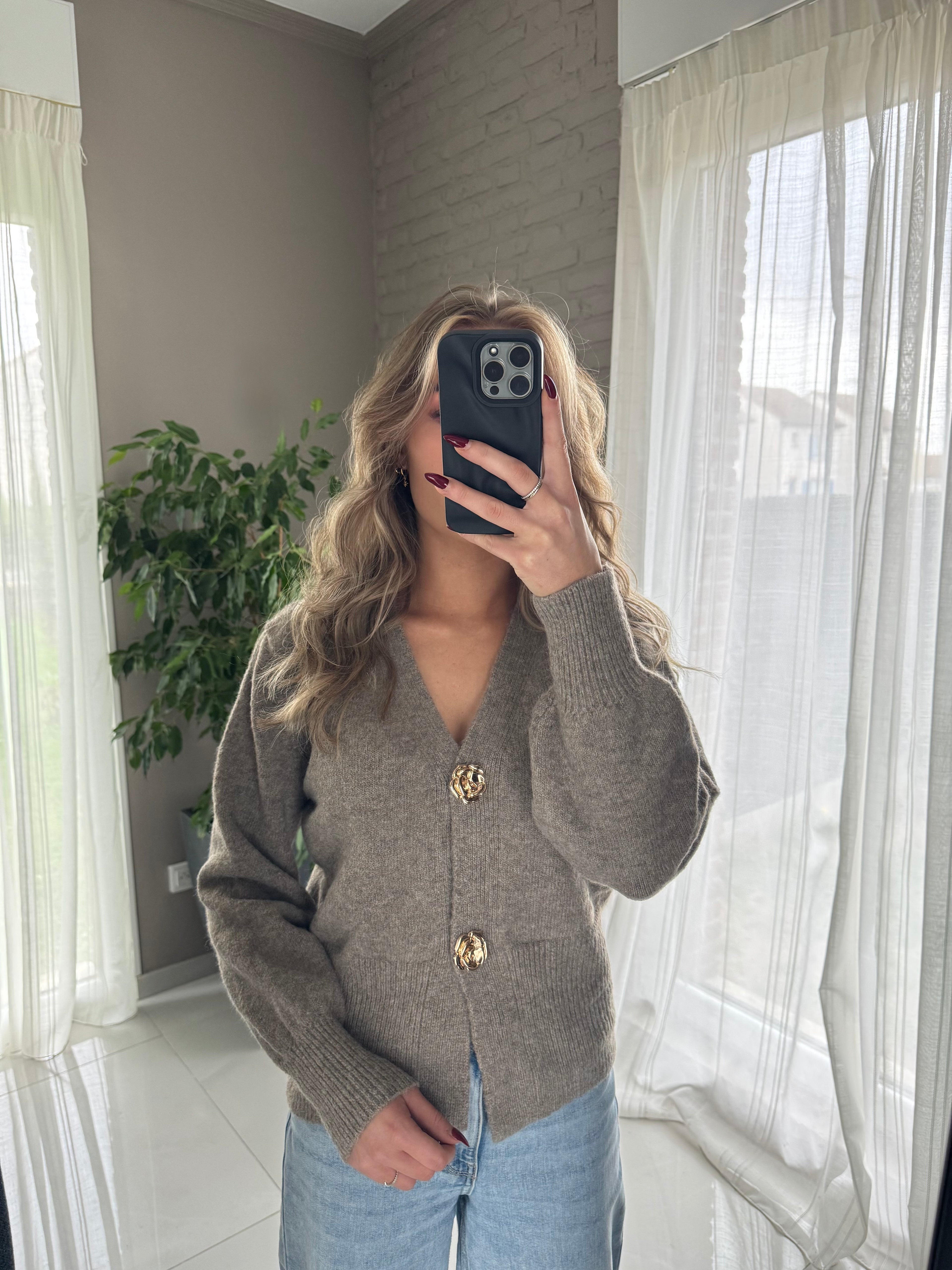 Cardigan taupe bouton gold