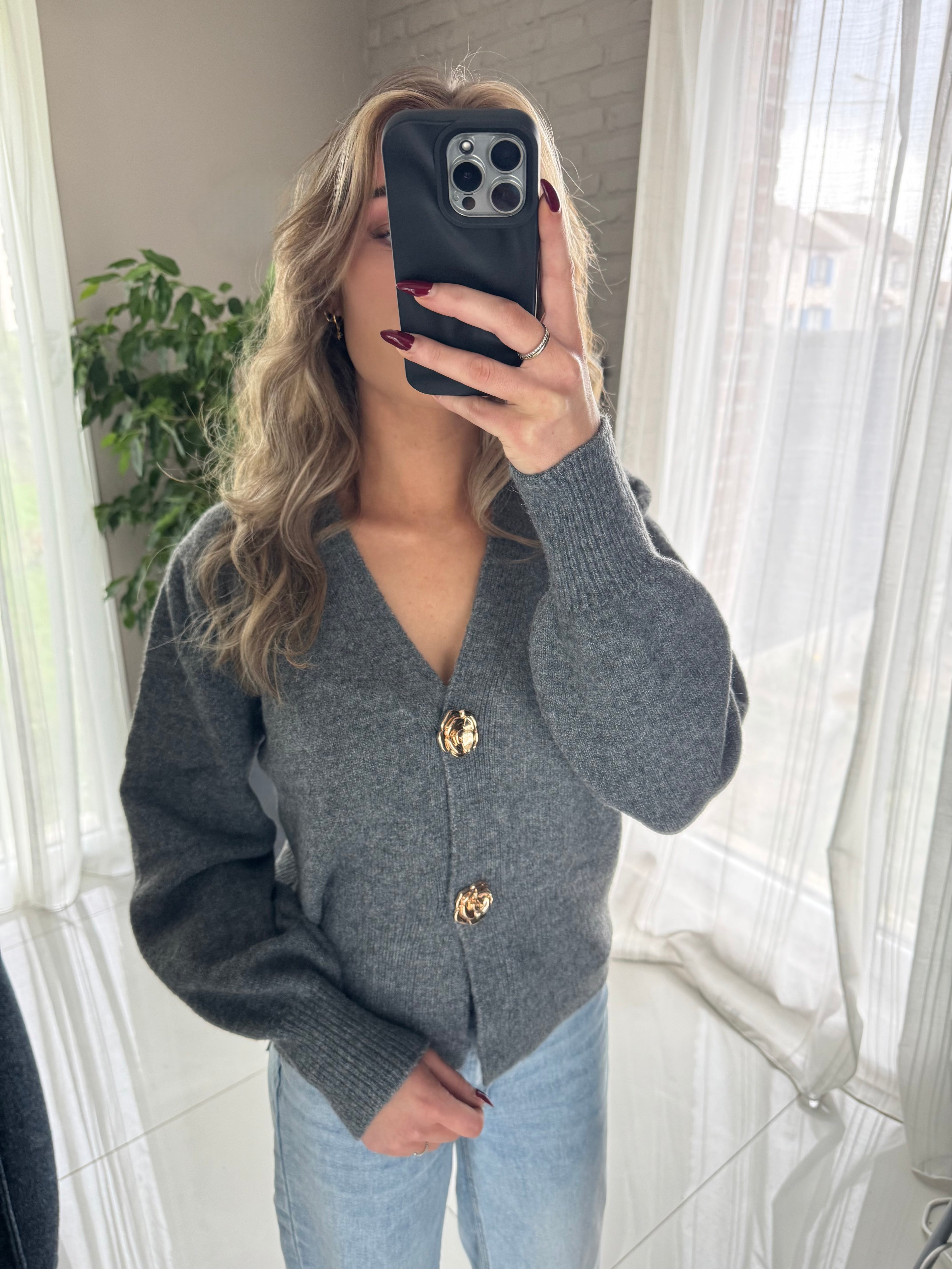 Cardigan gris bouton gold